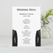 Zwart-wit gay trouwmenu kaarten (Staand voorkant)