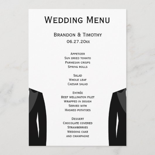 Zwart-wit gay trouwmenu kaarten (Voorkant)