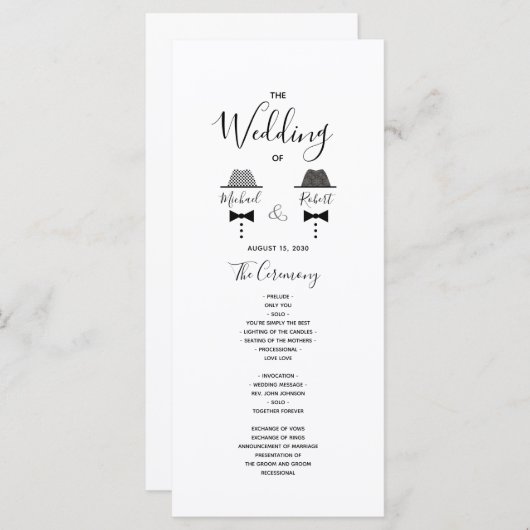 Zwart Wit Gay Wedding Programmakaart (Voorkant / Achterkant)