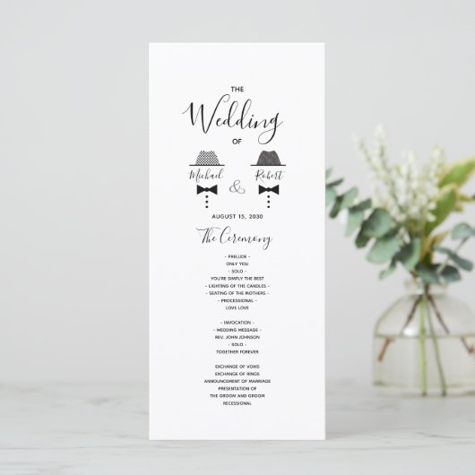 Zwart Wit Gay Wedding Programmakaart (Staand voorkant)