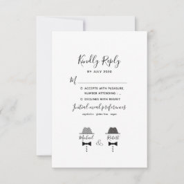 Zwart Wit Gay Wedding RSVP Kaartje