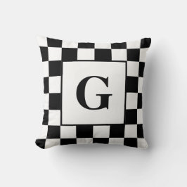 Zwart wit gebarsten rand patroon met monogram kussen