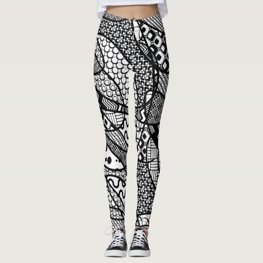 Zwart-wit gebarsten, stijlvol, grappig, uniek leggings (Voorkant)
