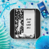 Zwart-wit gebeurteniskonijn met scroll papieren bordje (Feest)