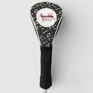 Zwart Wit Gebied Bloempatroon Modern Monogram Golfheadcover