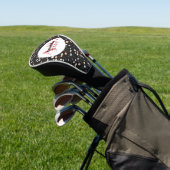 Zwart Wit Gebied Bloempatroon Modern Monogram Golfheadcover (Insitu)