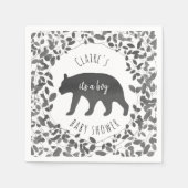 Zwart-wit gebladerte Beer Cub Baby shower Servetten (Voorkant)