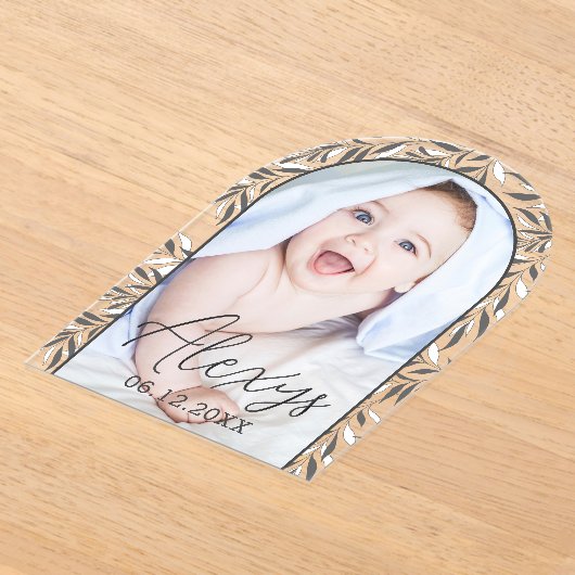 Zwart-wit gebladerte Fotogeboorte Aankondiging (Laagn)