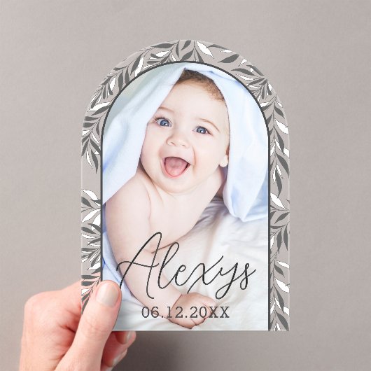 Zwart-wit gebladerte Fotogeboorte Aankondiging (Insitu (Draagbaar))