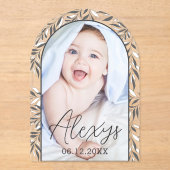 Zwart-wit gebladerte Fotogeboorte Aankondiging (Voorkant)