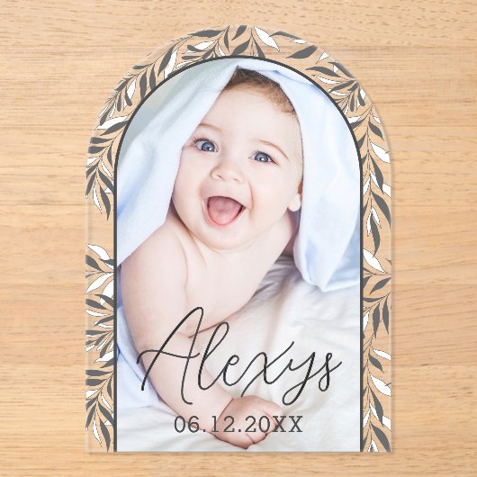 Zwart-wit gebladerte Fotogeboorte Aankondiging (Voorkant)
