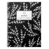 Zwart-wit gebladerte patroon gepersonaliseerd notitieboek (Voorkant)