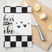 Zwart-wit geblokte bakker gaat bakken theedoek (Quarter Fold)