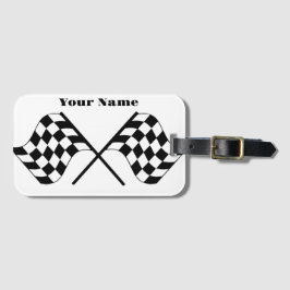 Zwart-wit geblokte racevlag bagagelabel