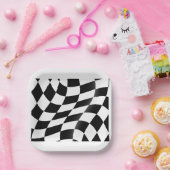 Zwart-wit geblokte vlag papieren bordje (Feest)