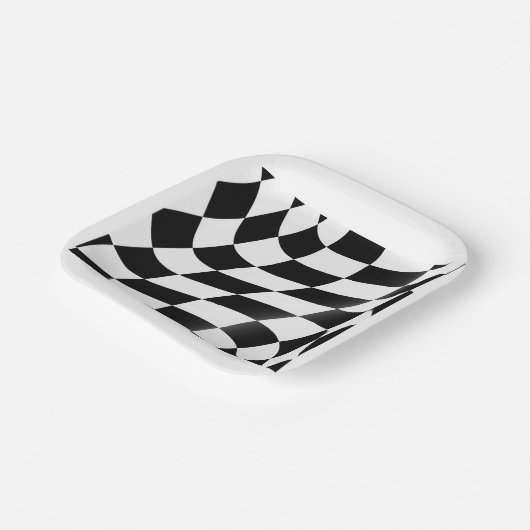 Zwart-wit geblokte vlag papieren bordje (Gebogen)