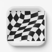 Zwart-wit geblokte vlag papieren bordje (Voorkant)