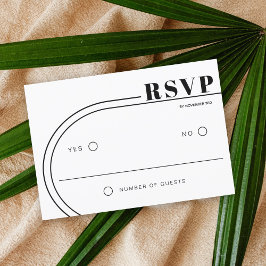 Zwart-wit gebogen lijst minimalistische bruiloft RSVP kaartje