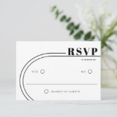Zwart-wit gebogen lijst minimalistische bruiloft RSVP kaartje (Staand voorkant)