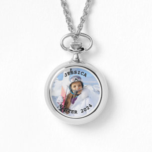 Zwart-wit gebogen tekst Familiefoto Horloge