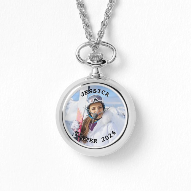 Zwart-wit gebogen tekst Familiefoto Horloge (Voorkant)