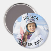 Zwart-wit gebogen tekst Familiefoto Magneet (Voorkant / Achterkant)