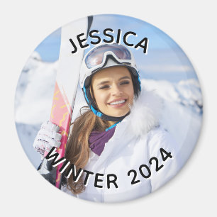 Zwart-wit gebogen tekst Familiefoto Magneet