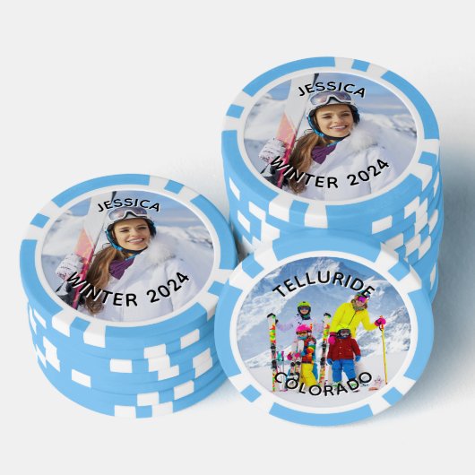 Zwart-wit gebogen tekst Familiefoto Poker Chips (Opstapeling)