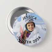 Zwart-wit gebogen tekst Familiefoto Ronde Button 7,6 Cm (Voorkant /achterkant)