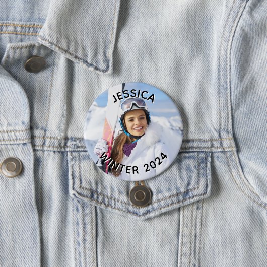 Zwart-wit gebogen tekst Familiefoto Ronde Button 7,6 Cm (In situ)