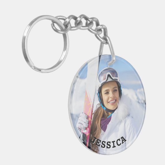 Zwart-wit gebogen tekst Familiefoto Sleutelhanger (Voorkant Links)