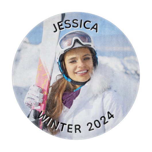 Zwart-wit gebogen tekst Familiefoto Snijplank (Voorkant)