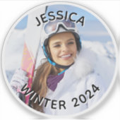 Zwart-wit gebogen tekst Familiefoto Sticker (Voorkant)