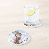 Zwart-wit gebogen tekst Familiefoto Zandsteen Onderzetter (Zijkant)