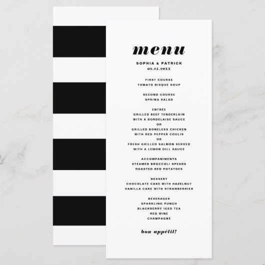 Zwart-wit gebold Italiaans Typografie Wedding Menu (Voorkant / Achterkant)