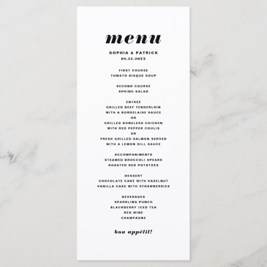 Zwart-wit gebold Italiaans Typografie Wedding Menu (Voorkant)