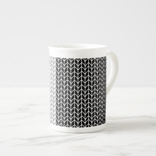 ZWART & WIT GEBREID Bone China Mok (Voorkant rechts)