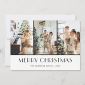 Zwart-wit gebreid patroon foto kerst feestdagenkaart (Voorkant)