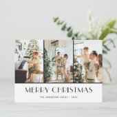 Zwart-wit gebreid patroon foto kerst feestdagenkaart (Staand voorkant)