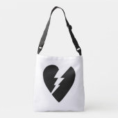 Zwart-wit gebroken hart vector kunst crossbody tas (Achterkant)