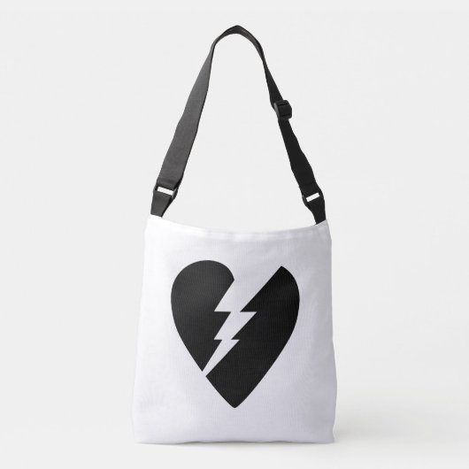 Zwart-wit gebroken hart vector kunst crossbody tas (Voorkant)