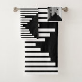 Zwart-wit gebroken lijnen gestapeld bad handdoek (Insitu)