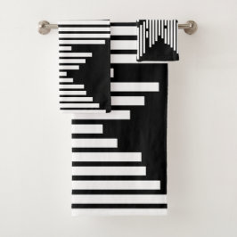 Zwart-wit gebroken lijnen gestapeld bad handdoek