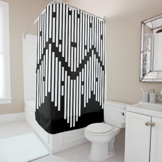 Zwart-wit gebroken lijnen gestapeld douchegordijn (In situ)