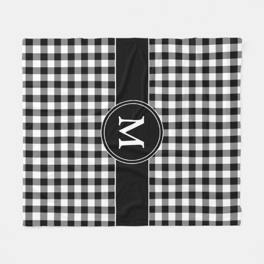 Zwart wit gebundeld buffel patroonmonogram fleece deken (Voorkant (Horizontaal))