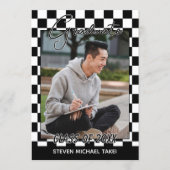 Zwart-wit gecheckt afwerking Afstuderen vlag Aankondiging (Voorkant)