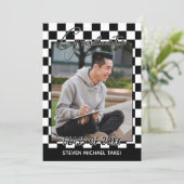 Zwart-wit gecheckt afwerking Afstuderen vlag Aankondiging (Staand voorkant)