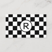 Zwart-wit gecheckt patroon, aangepast monogram visitekaartje (Voorkant)