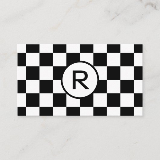 Zwart-wit gecheckt patroon, aangepast monogram visitekaartje (Voorkant)