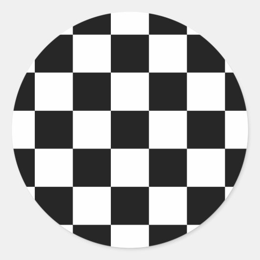 Zwart-wit gecheckt patroon ronde sticker (Voorkant)